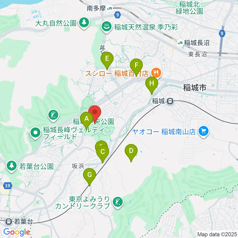 稲城中央公園総合グラウンド周辺のファミレス・ファーストフード一覧地図