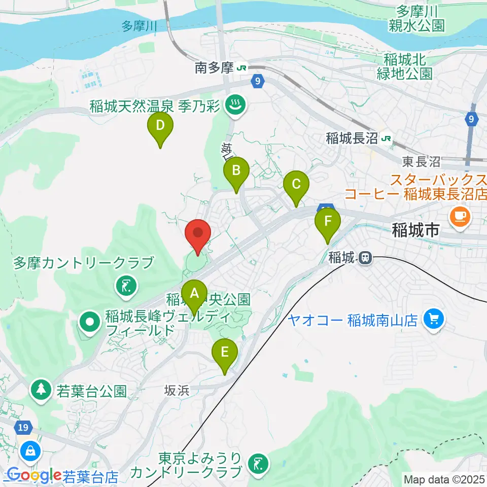 稲城中央公園野球場周辺のファミレス・ファーストフード一覧地図