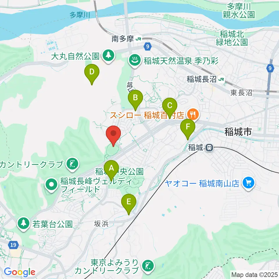 稲城中央公園野球場周辺のファミレス・ファーストフード一覧地図