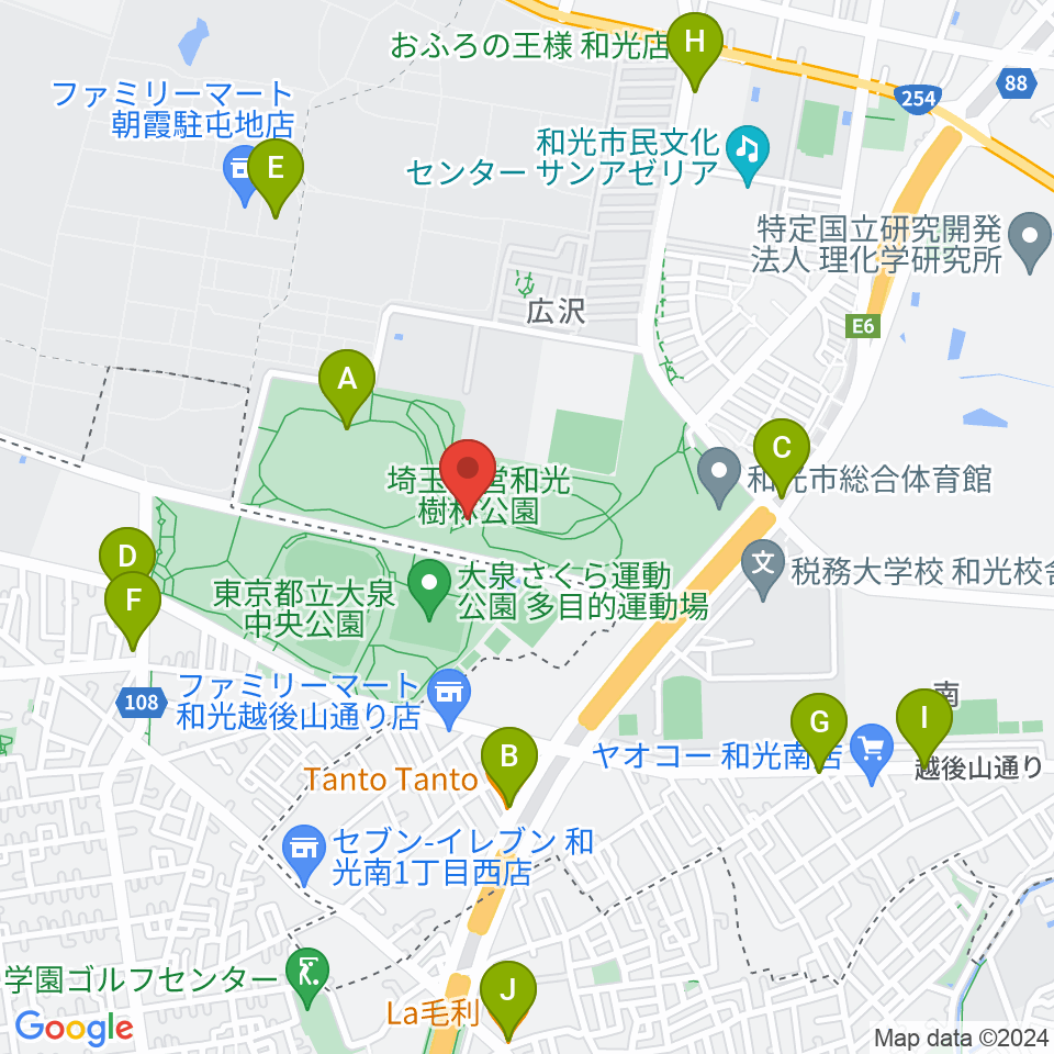 和光市総合体育館周辺のファミレス・ファーストフード一覧地図