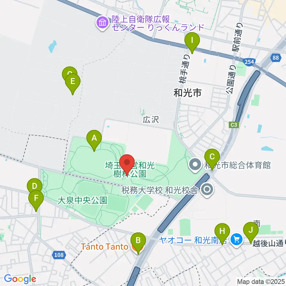 和光市総合体育館周辺のファミレス・ファーストフード一覧地図