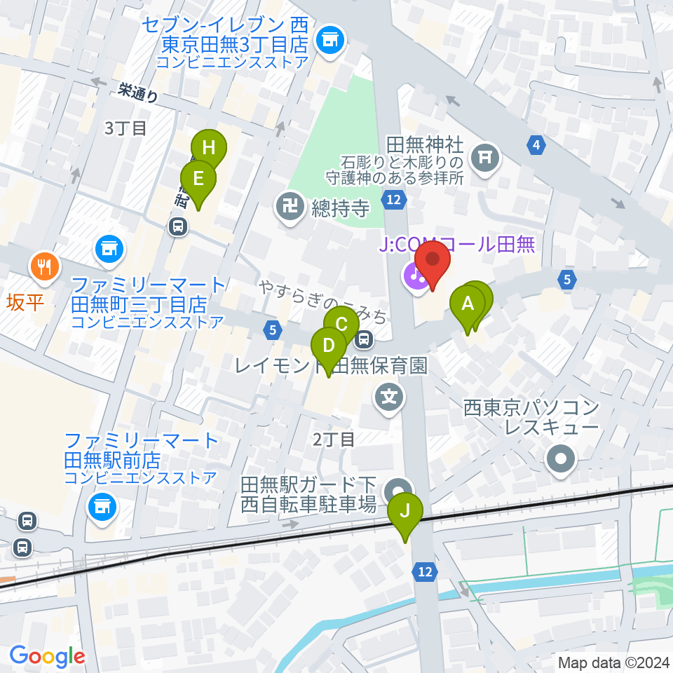 J:COMコール田無周辺のファミレス・ファーストフード一覧地図