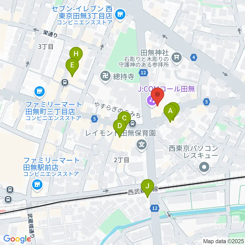 J:COMコール田無周辺のファミレス・ファーストフード一覧地図