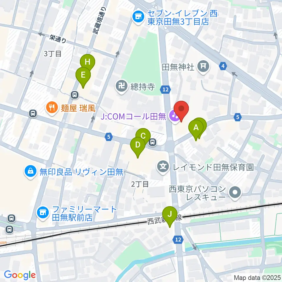 J:COMコール田無周辺のファミレス・ファーストフード一覧地図