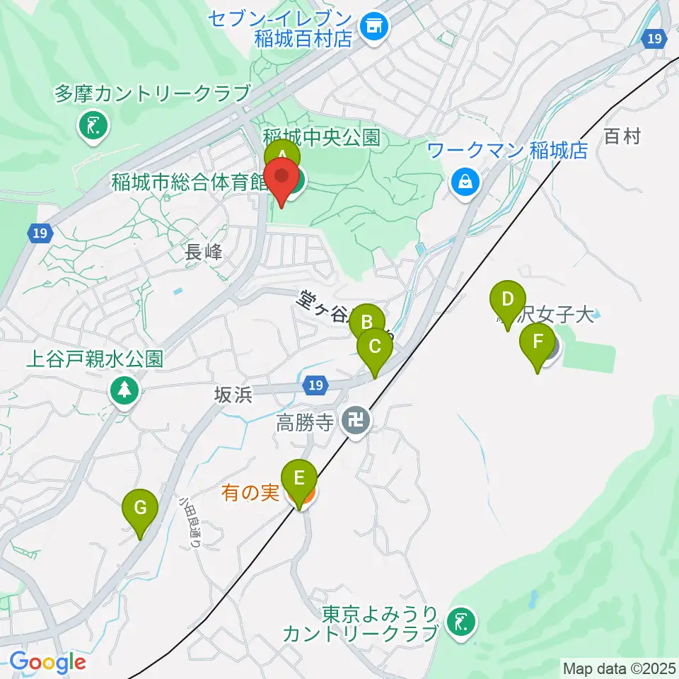 稲城市総合体育館周辺のファミレス・ファーストフード一覧地図