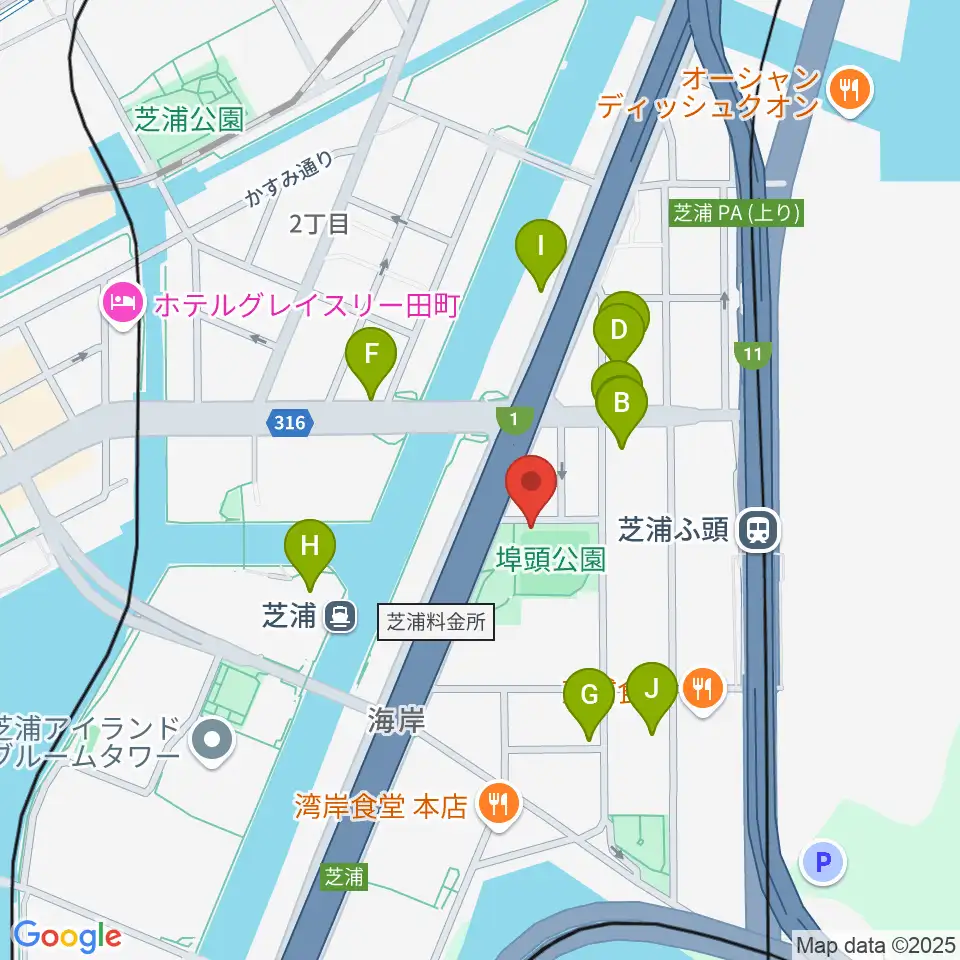 埠頭少年野球場周辺のファミレス・ファーストフード一覧地図