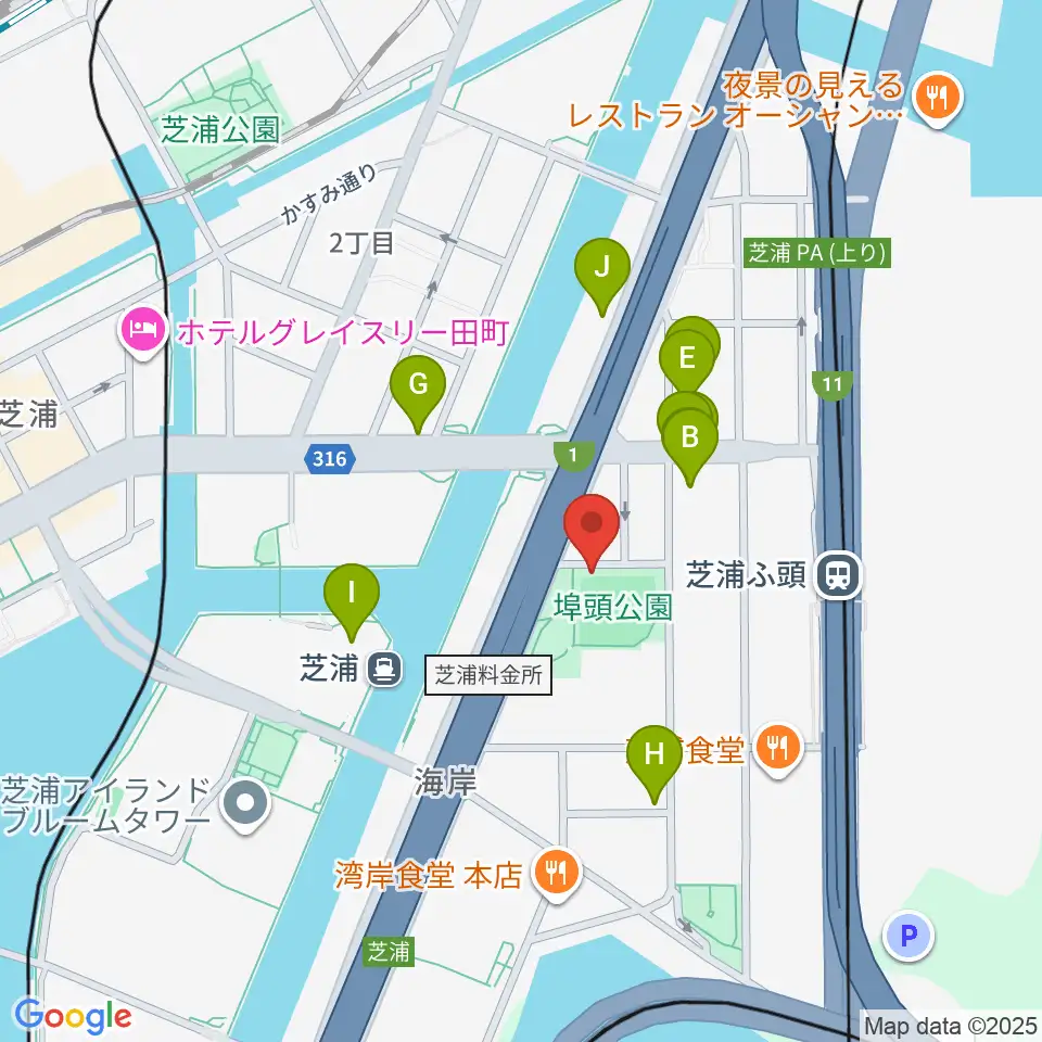 埠頭少年野球場周辺のファミレス・ファーストフード一覧地図