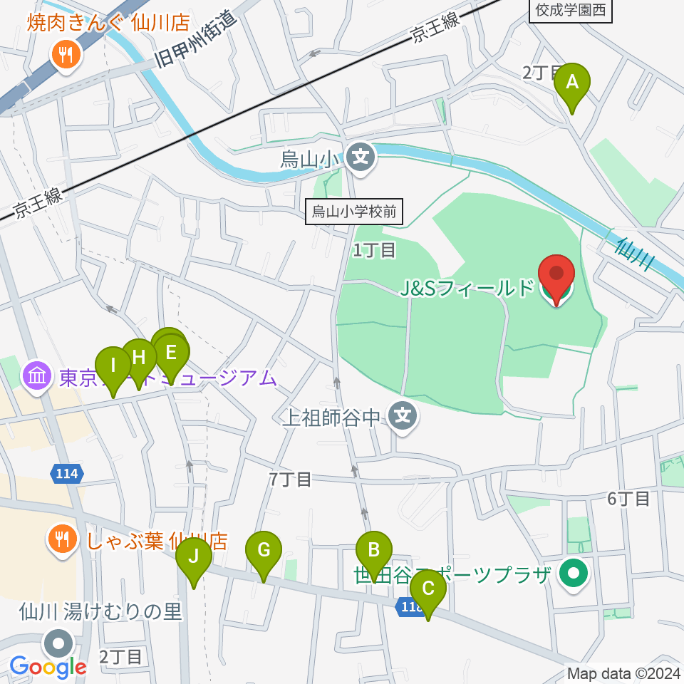 J&Sフィールド周辺のファミレス・ファーストフード一覧地図