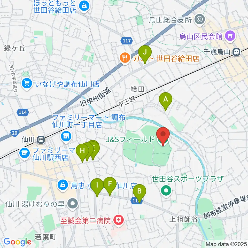 J&Sフィールド周辺のファミレス・ファーストフード一覧地図
