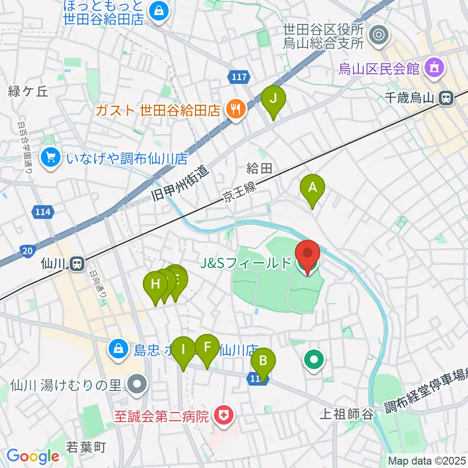 J&Sフィールド周辺のファミレス・ファーストフード一覧地図