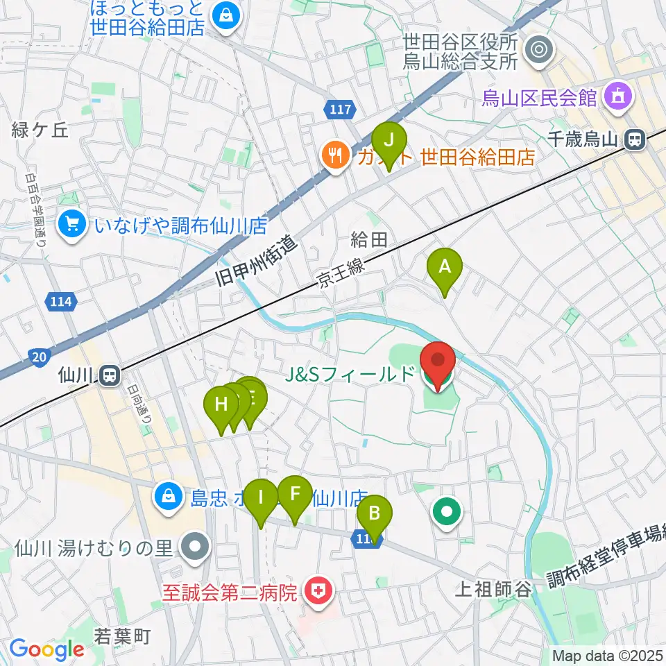 J&Sフィールド周辺のファミレス・ファーストフード一覧地図