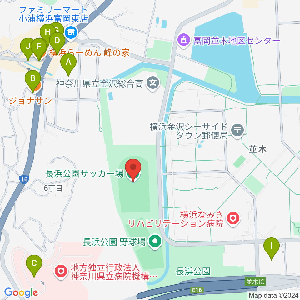 長浜公園サッカー場周辺のファミレス・ファーストフード一覧地図