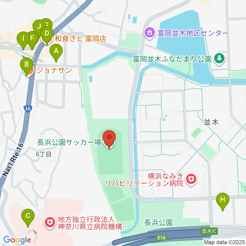 長浜公園サッカー場周辺のファミレス・ファーストフード一覧地図