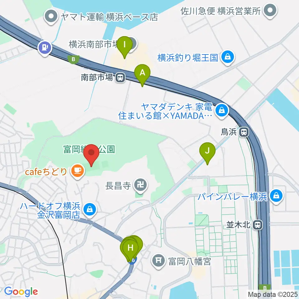 富岡総合公園多目的広場周辺のファミレス・ファーストフード一覧地図