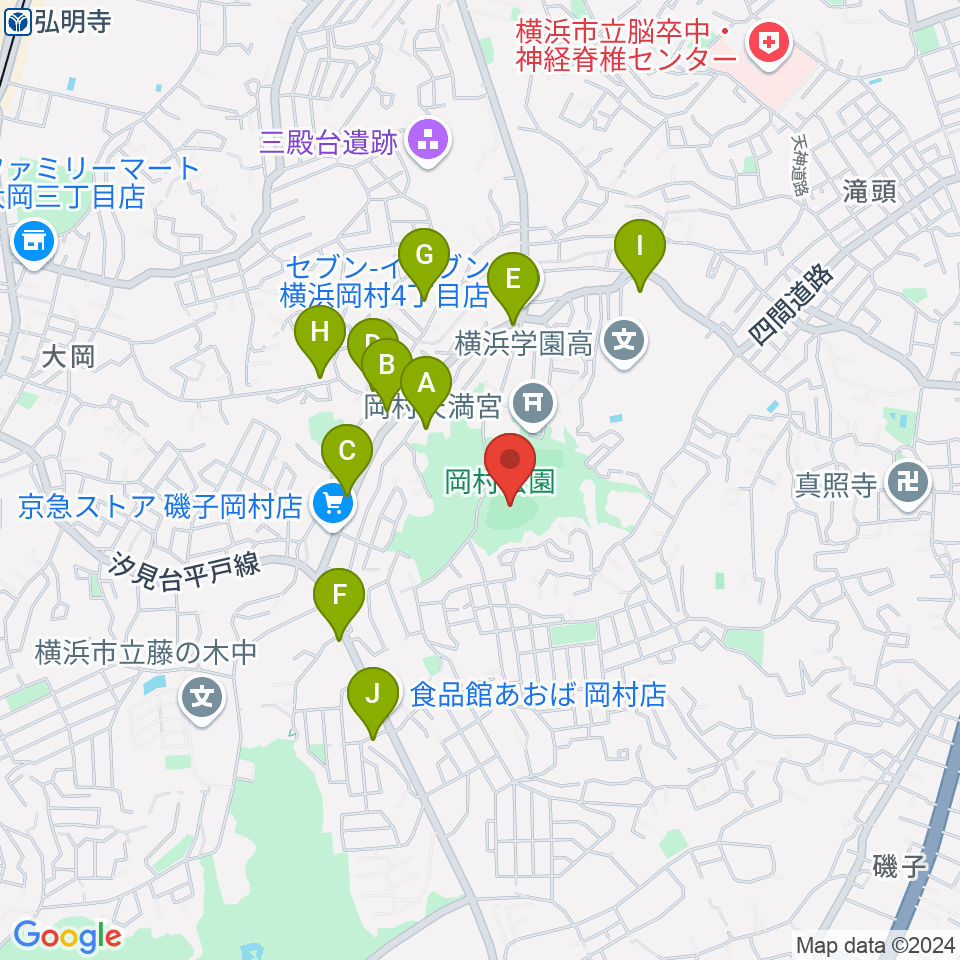 岡村公園野球場周辺のファミレス・ファーストフード一覧地図