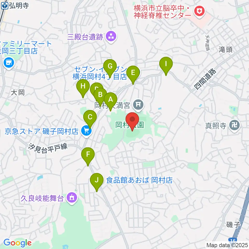岡村公園野球場周辺のファミレス・ファーストフード一覧地図