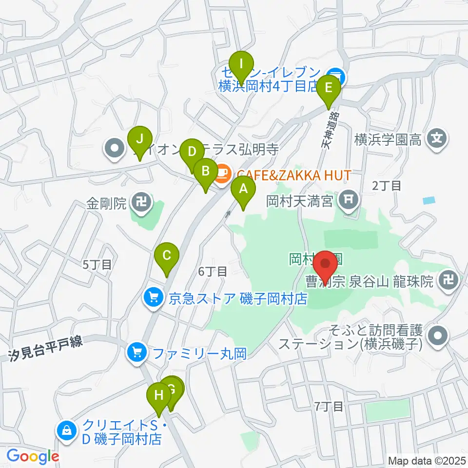 岡村公園野球場周辺のファミレス・ファーストフード一覧地図