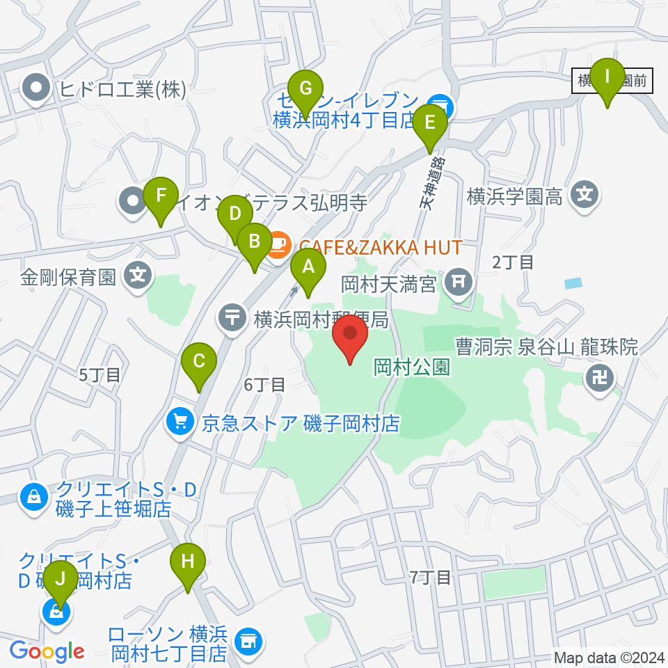 岡村公園少年多目的広場周辺のファミレス・ファーストフード一覧地図