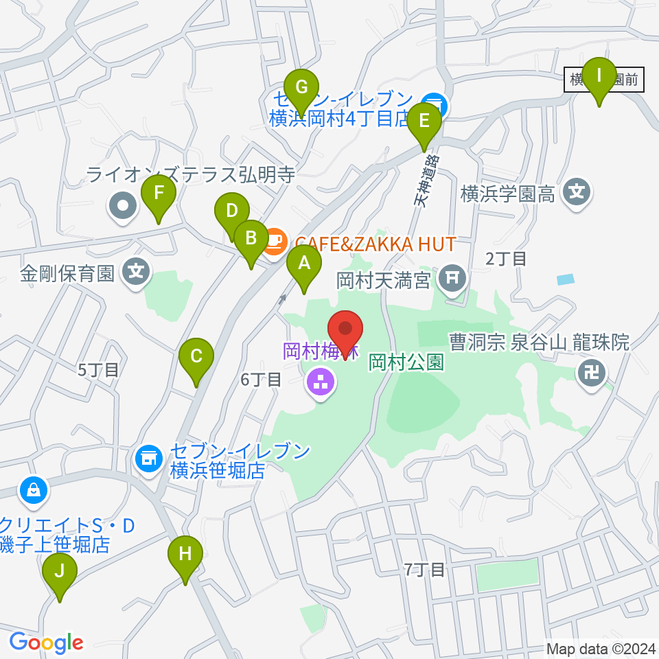 岡村公園少年多目的広場周辺のファミレス・ファーストフード一覧地図