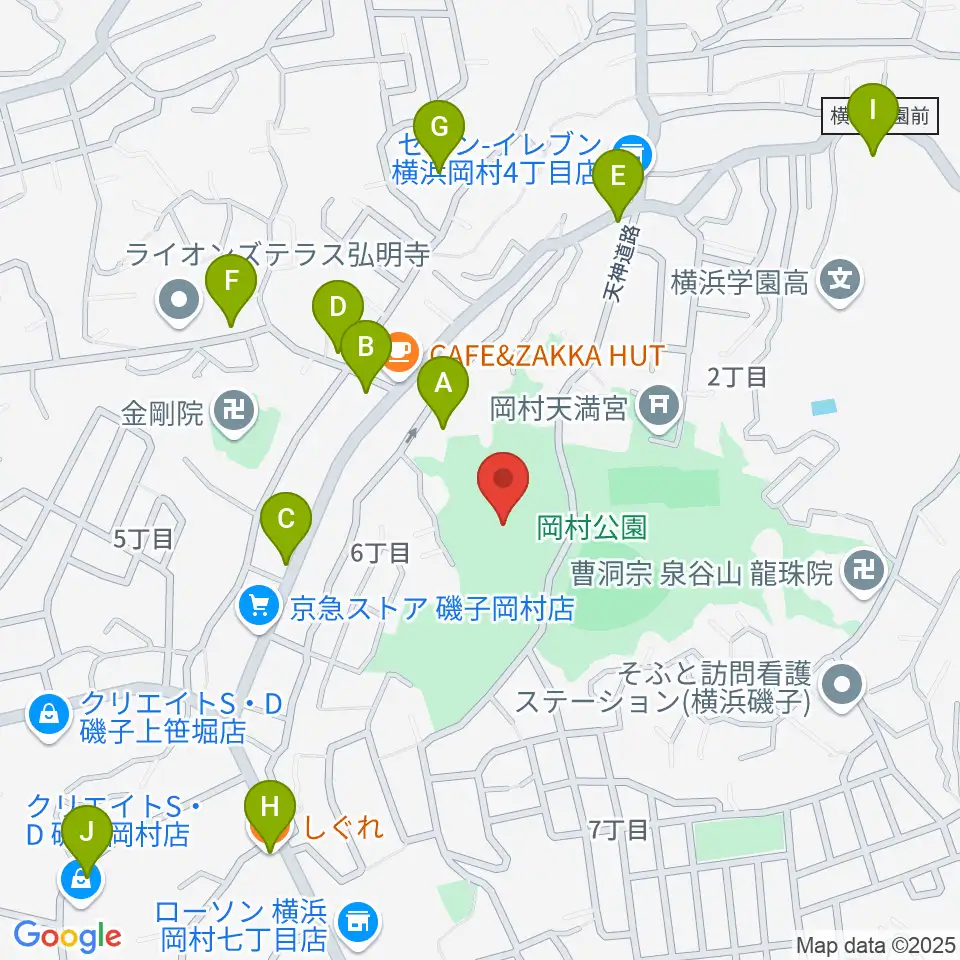 岡村公園少年多目的広場周辺のファミレス・ファーストフード一覧地図