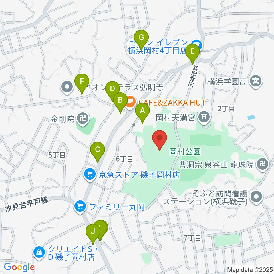 岡村公園少年多目的広場周辺のファミレス・ファーストフード一覧地図
