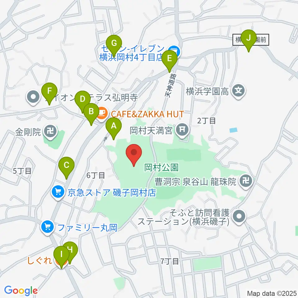 岡村公園少年多目的広場周辺のファミレス・ファーストフード一覧地図