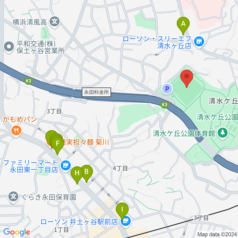 清水ケ丘公園運動広場周辺のファミレス・ファーストフード一覧地図