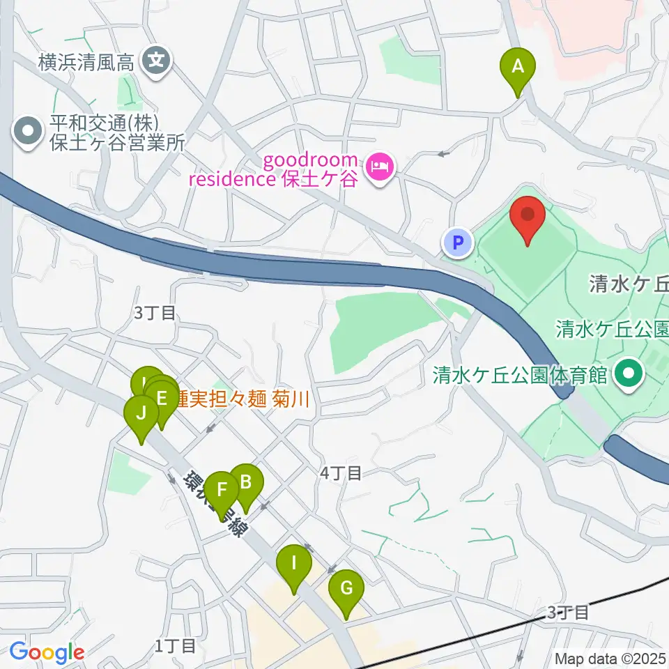 清水ケ丘公園運動広場周辺のファミレス・ファーストフード一覧地図
