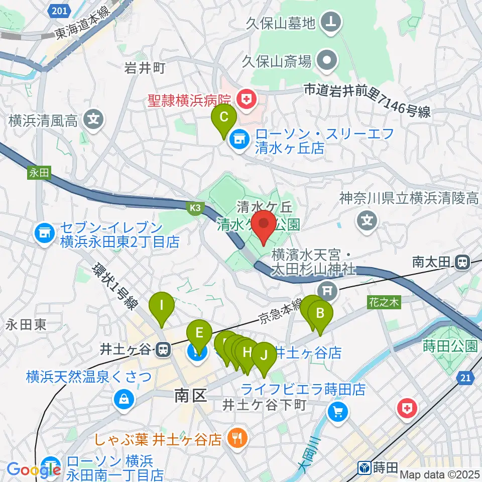 清水ケ丘公園体育館周辺のファミレス・ファーストフード一覧地図