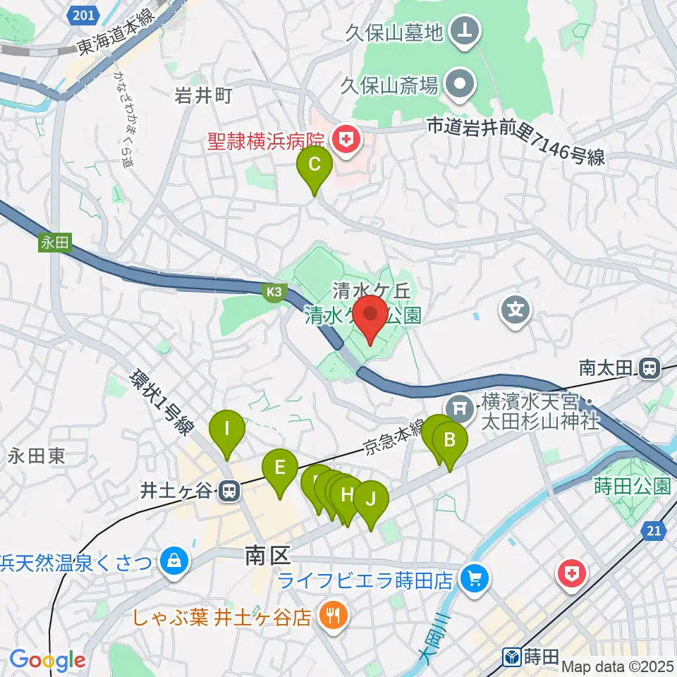 清水ケ丘公園体育館周辺のファミレス・ファーストフード一覧地図