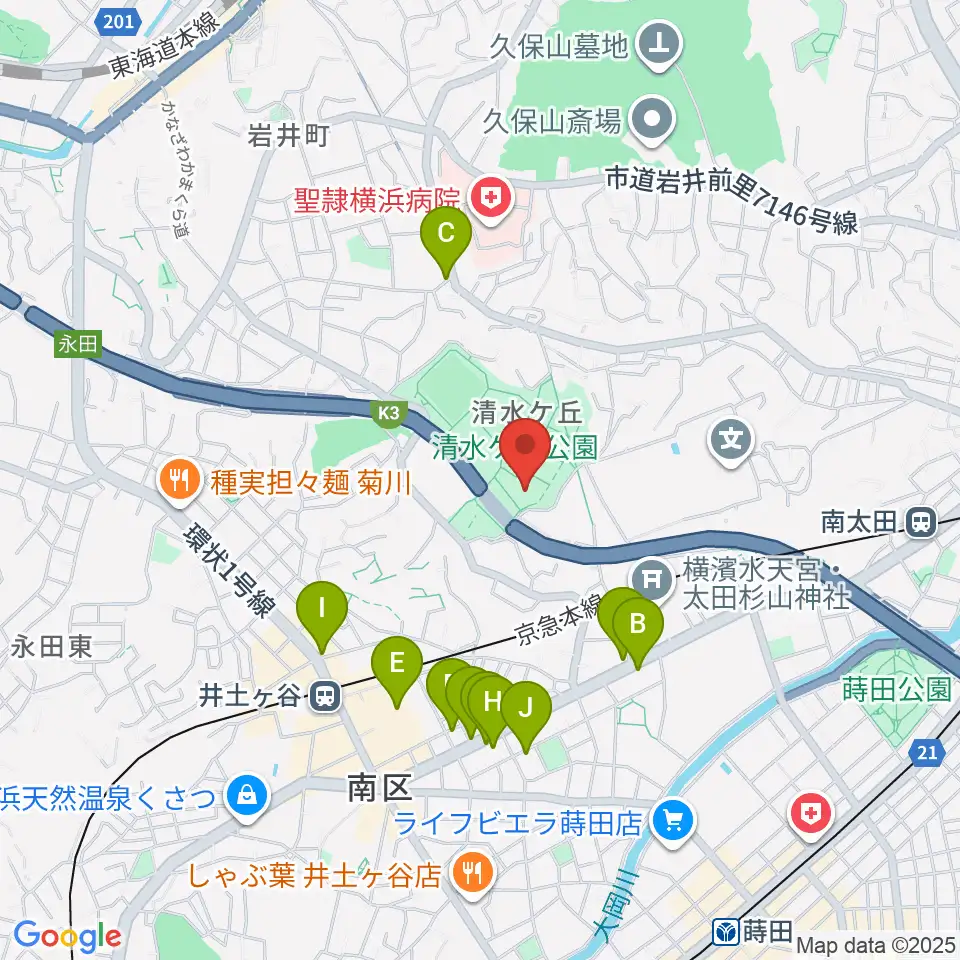 清水ケ丘公園体育館周辺のファミレス・ファーストフード一覧地図