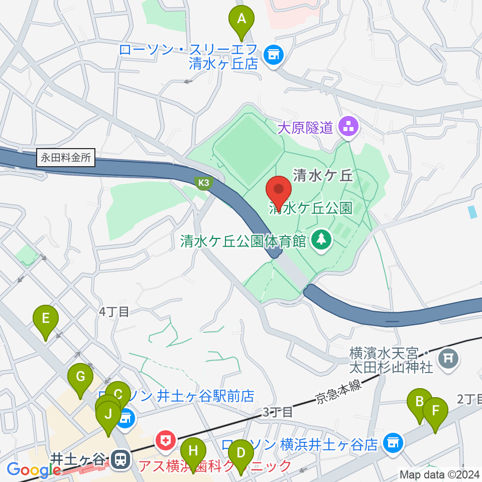 清水ケ丘公園プール周辺のファミレス・ファーストフード一覧地図