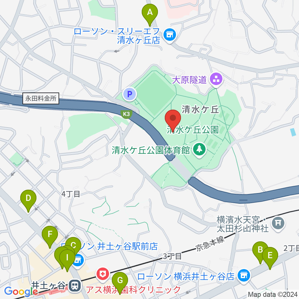 清水ケ丘公園プール周辺のファミレス・ファーストフード一覧地図