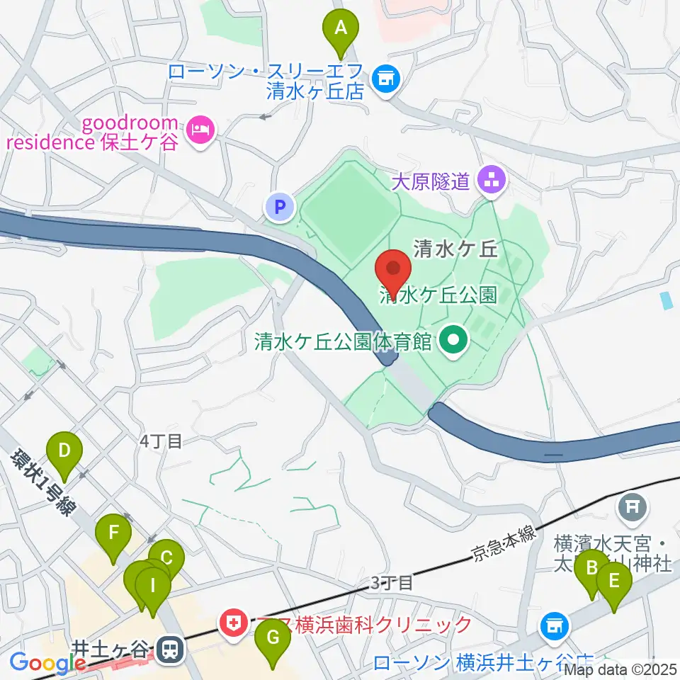 清水ケ丘公園プール周辺のファミレス・ファーストフード一覧地図