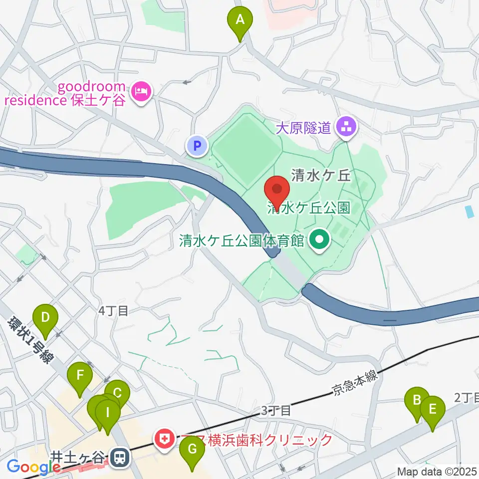 清水ケ丘公園プール周辺のファミレス・ファーストフード一覧地図