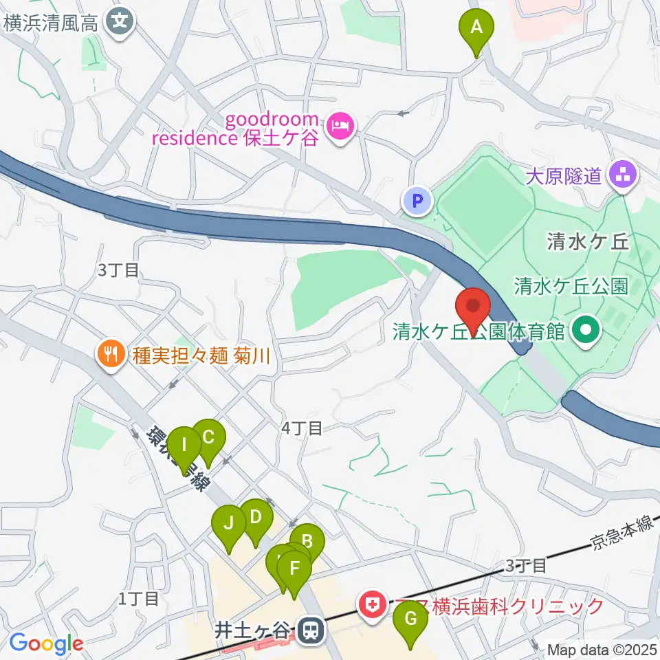 清水ケ丘公園多目的広場周辺のファミレス・ファーストフード一覧地図