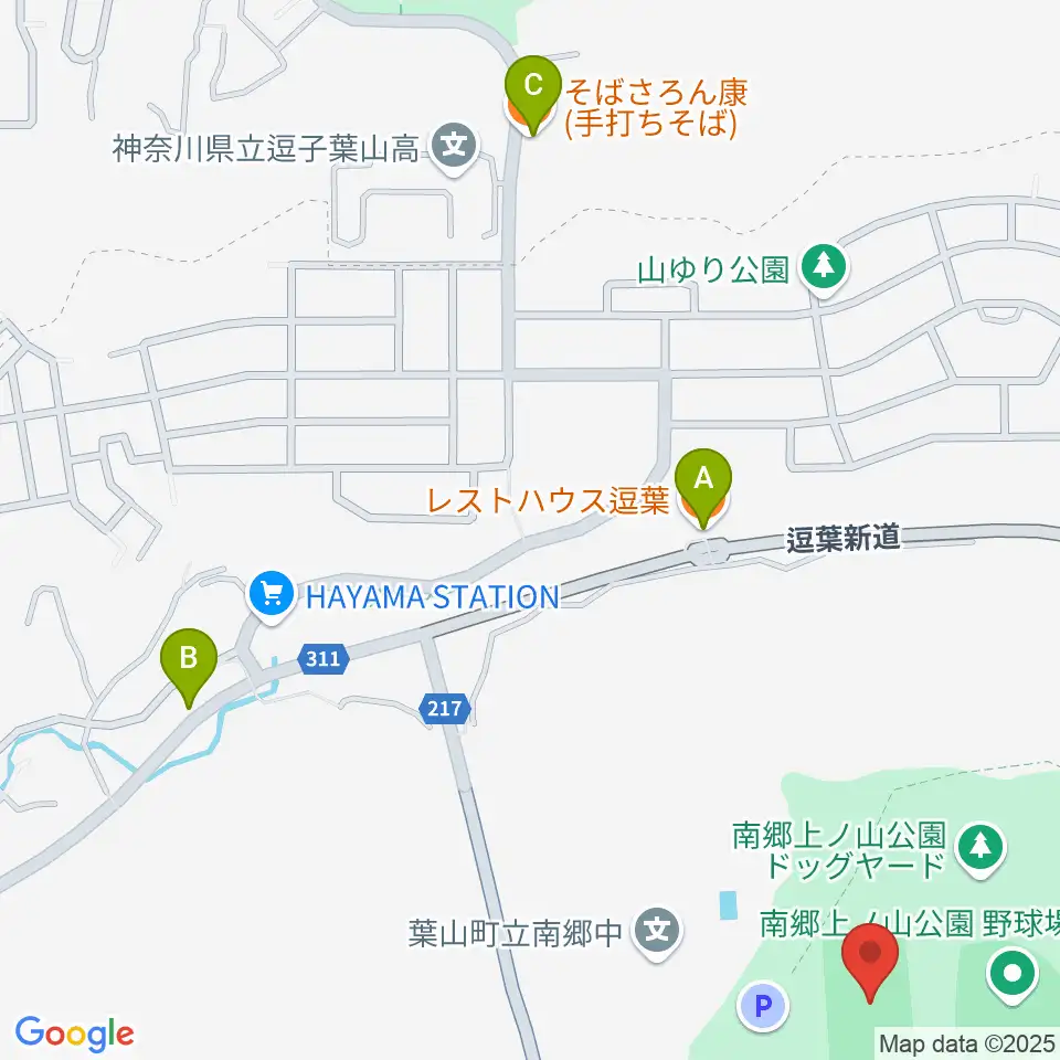 南郷上ノ山公園多目的グラウンド周辺のファミレス・ファーストフード一覧地図