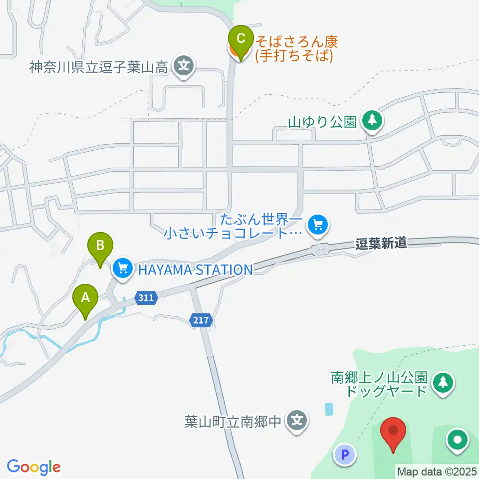 南郷上ノ山公園多目的グラウンド周辺のファミレス・ファーストフード一覧地図
