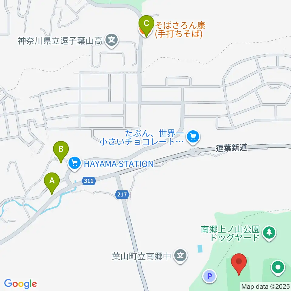 南郷上ノ山公園多目的グラウンド周辺のファミレス・ファーストフード一覧地図