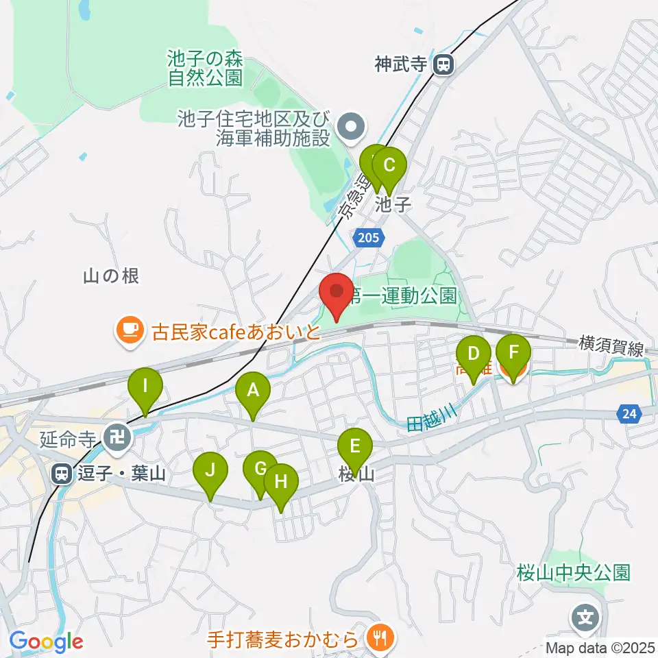 逗子アリーナ周辺のファミレス・ファーストフード一覧地図