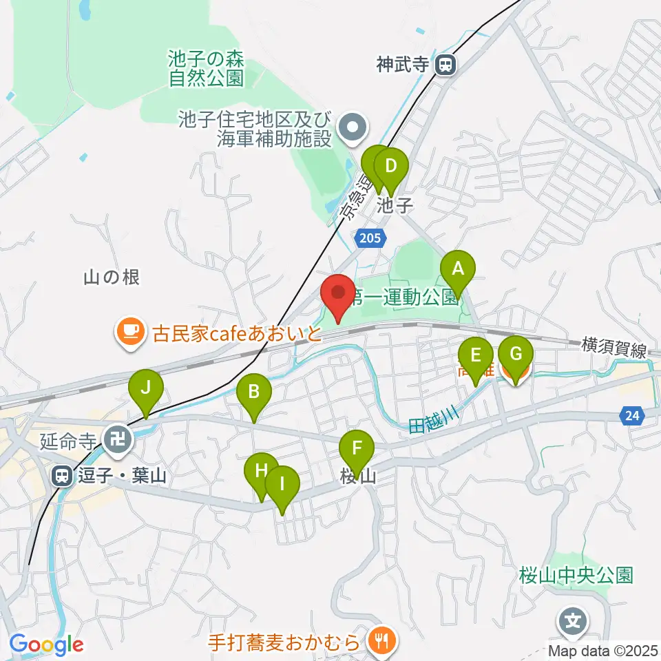逗子アリーナ周辺のファミレス・ファーストフード一覧地図