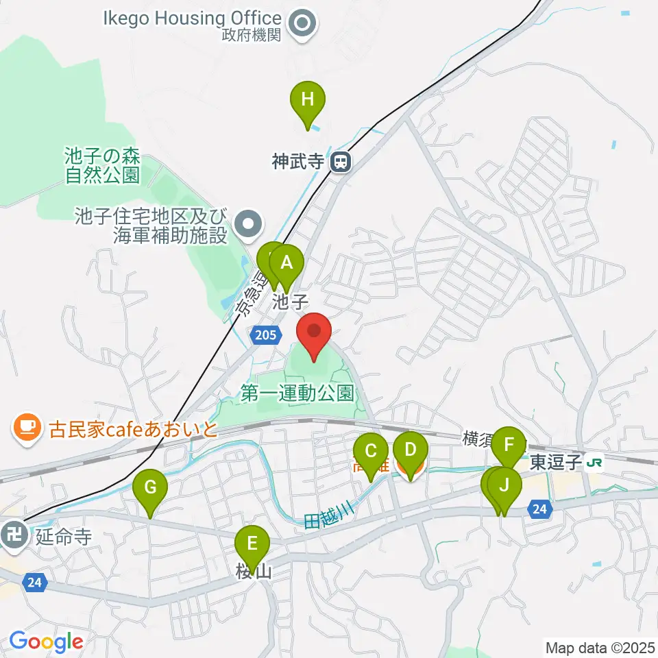 第一運動公園野球場周辺のファミレス・ファーストフード一覧地図