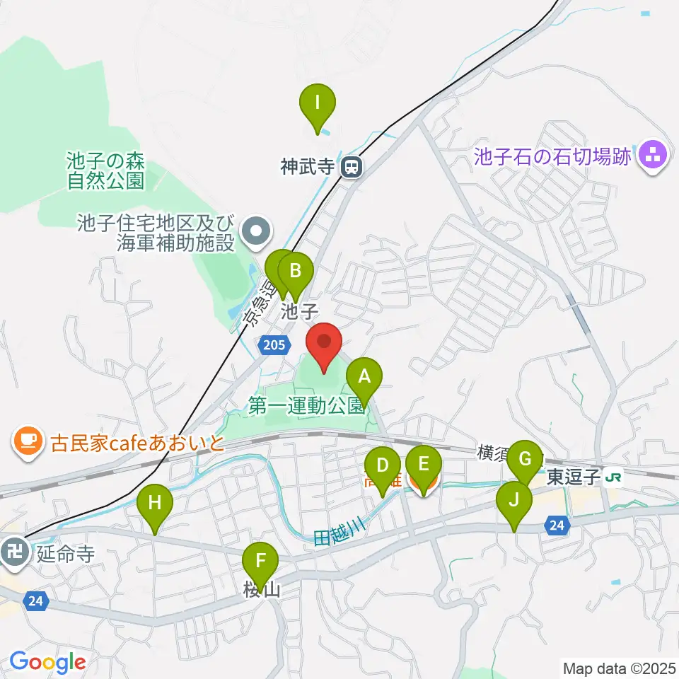 第一運動公園野球場周辺のファミレス・ファーストフード一覧地図