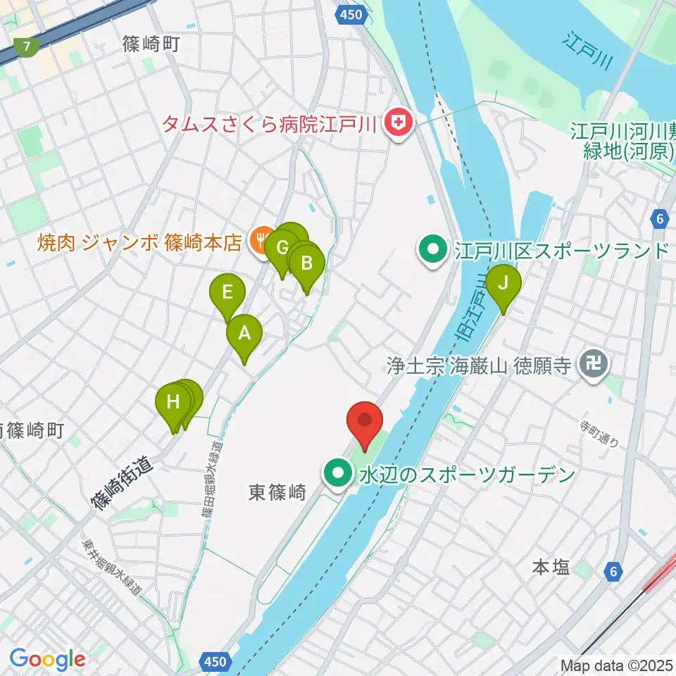 水辺のスポーツガーデン少年野球場周辺のファミレス・ファーストフード一覧地図