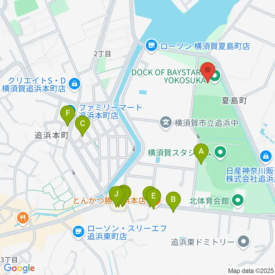 DOCK OF BAYSTARS YOKOSUKA周辺のファミレス・ファーストフード一覧地図