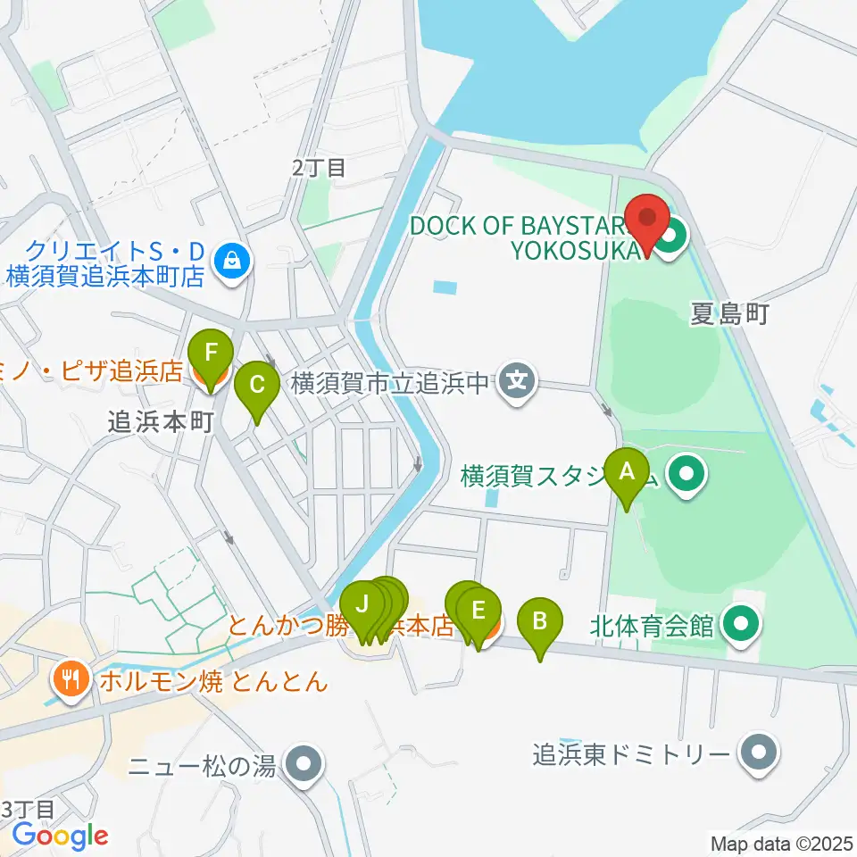 DOCK OF BAYSTARS YOKOSUKA周辺のファミレス・ファーストフード一覧地図