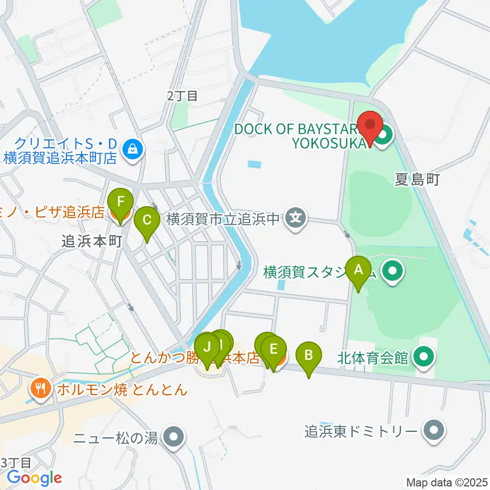 DOCK OF BAYSTARS YOKOSUKA周辺のファミレス・ファーストフード一覧地図