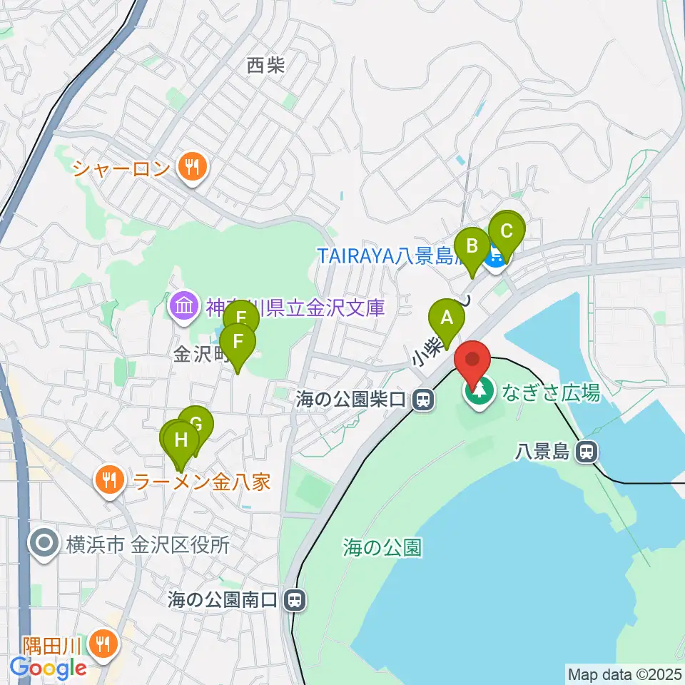 海の公園なぎさ広場多目的グラウンド周辺のファミレス・ファーストフード一覧地図