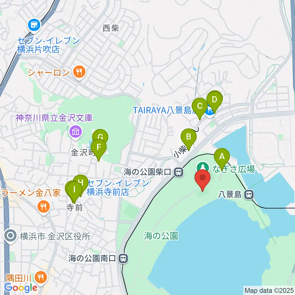 海の公園ビーチバレー場周辺のファミレス・ファーストフード一覧地図