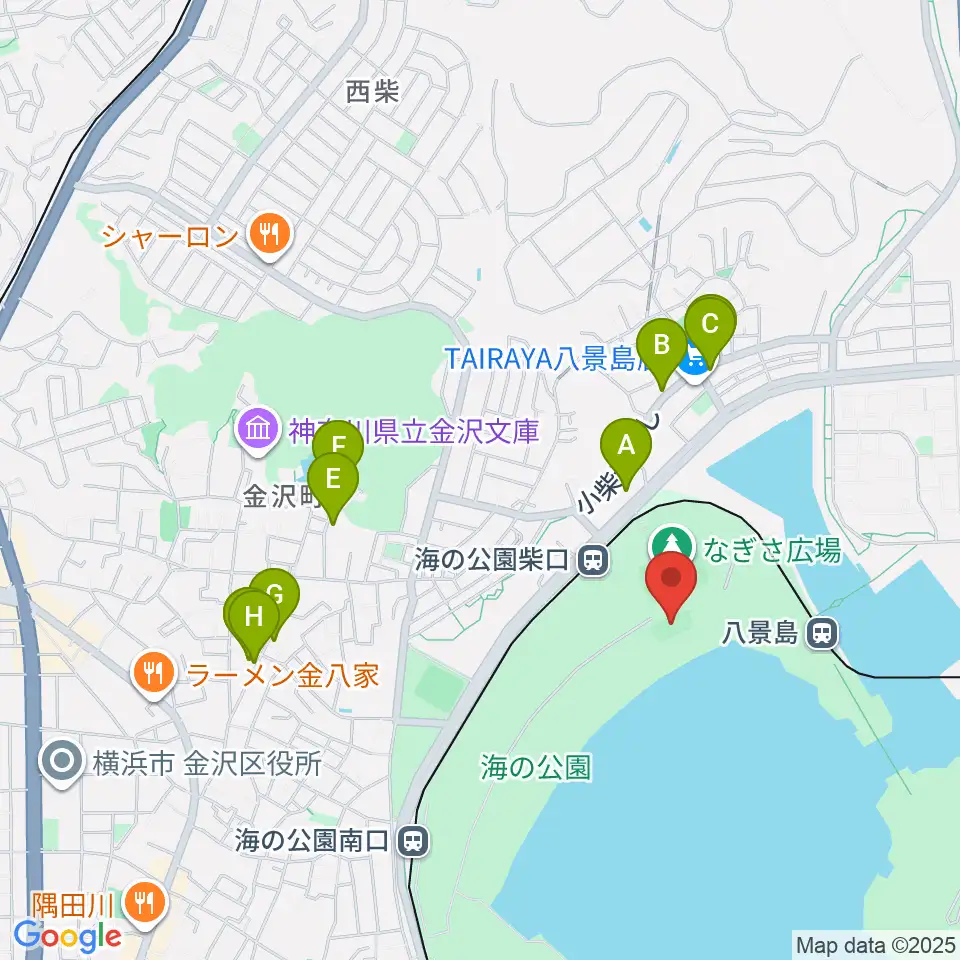 海の公園ビーチバレー場周辺のファミレス・ファーストフード一覧地図